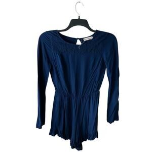 Altard State Romper  Womens M Lace Neck Elastic Waist Ruffle Keyhole Back Casual